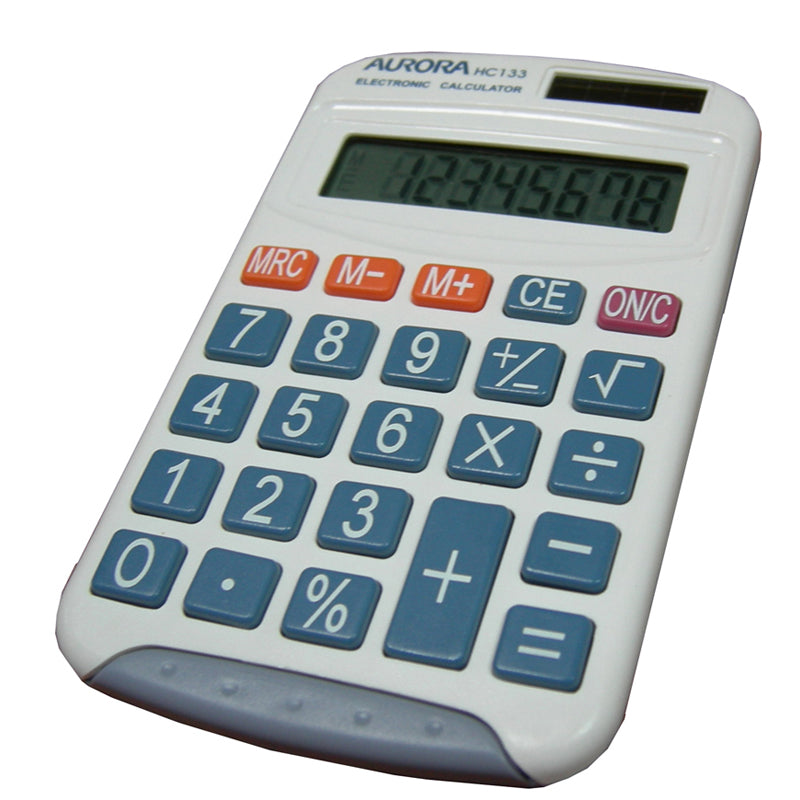 Aurora HC133 8-Digit Solar + Battery Handheld Calculator