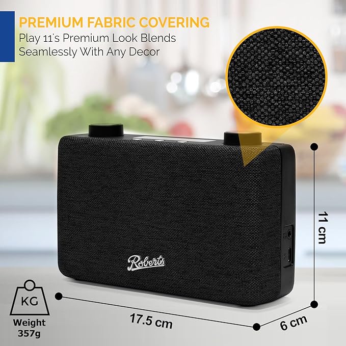 Roberts PLAY11 FM/DAB/DAB+ Digital Portable Radio, Black