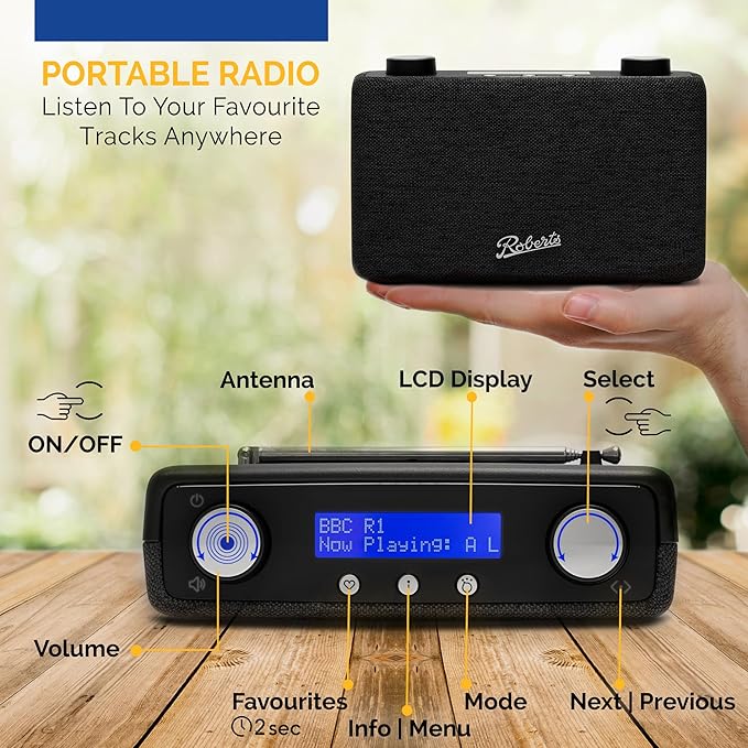 Roberts PLAY11 FM/DAB/DAB+ Digital Portable Radio, Black