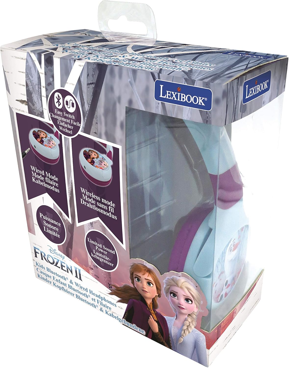 LEXIBOOK, Disney Frozen, 2-in-1 Bluetooth Headphones for Kids, stereo Wireless Wired, Kids safe for Boys Girls, Foldable, Adjustable, blue/purple, HPBT010FZ