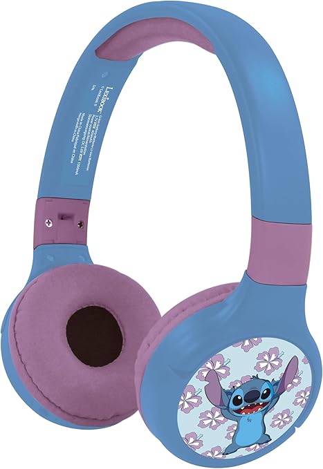 LEXIBOOK - Disney Stitch - 2-in-1 Bluetooth & Wired Headphones with microphone and control button, Foldable and Ajustable, Long lasting rechargeable battery, HPBT010D