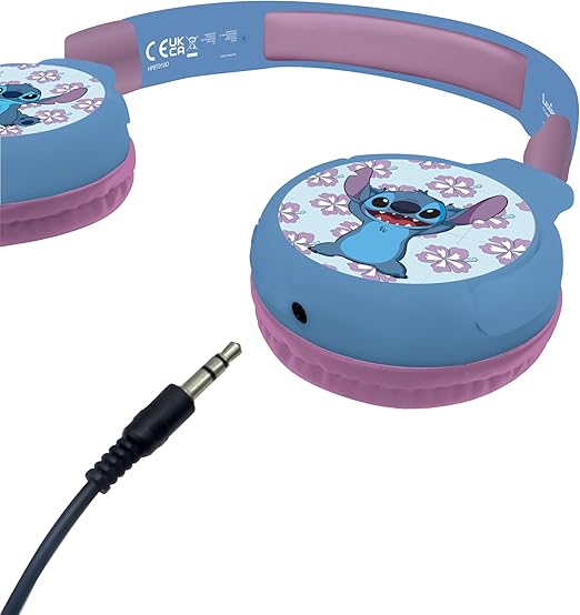 LEXIBOOK - Disney Stitch - 2-in-1 Bluetooth & Wired Headphones with microphone and control button, Foldable and Ajustable, Long lasting rechargeable battery, HPBT010D