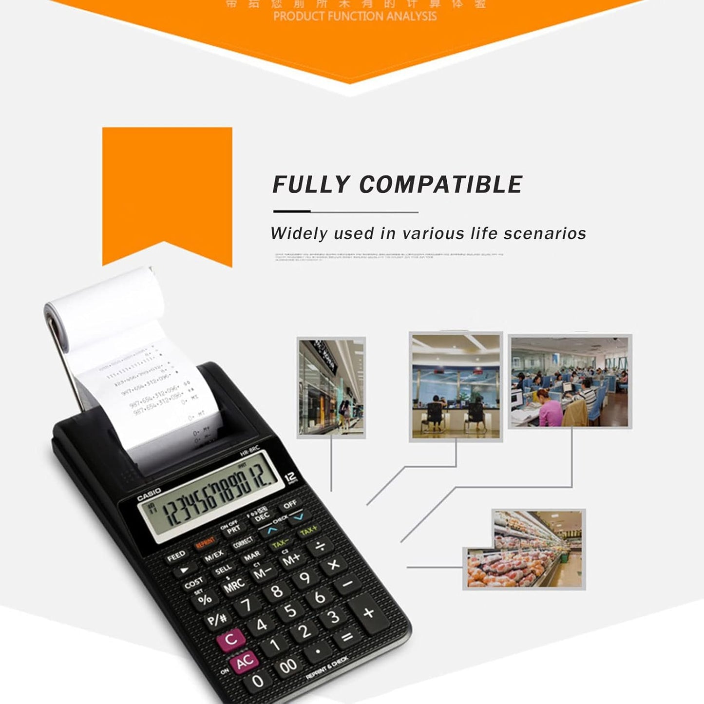 Casio HR-8RCE 12-Digit Mini Printing Calculator – Compact & Battery-Powered