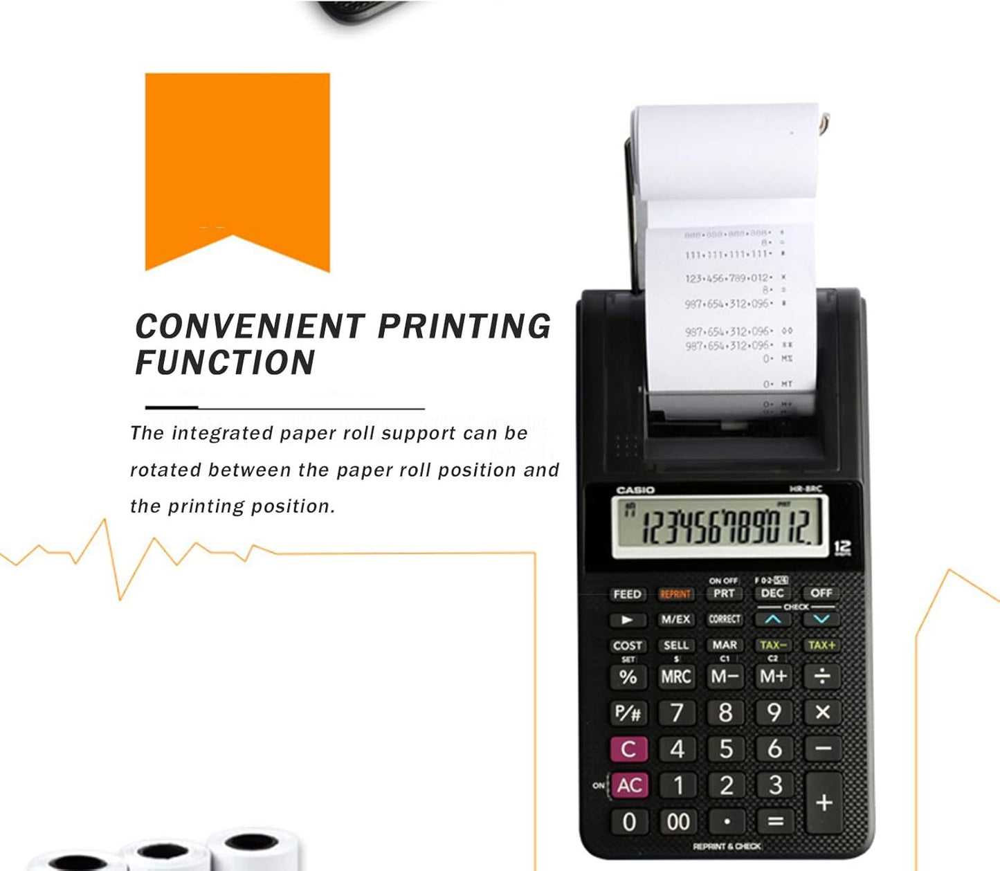 Casio HR-8RCE 12-Digit Mini Printing Calculator – Compact & Battery-Powered