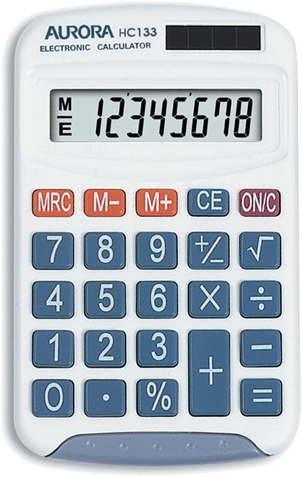 Aurora HC133 8-Digit Solar + Battery Handheld Calculator