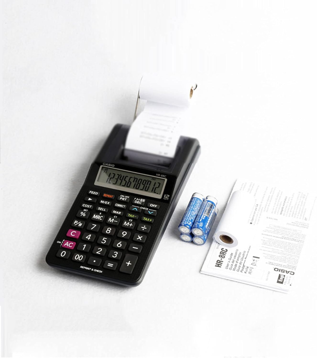 Casio HR-8RCE 12-Digit Mini Printing Calculator – Compact & Battery-Powered