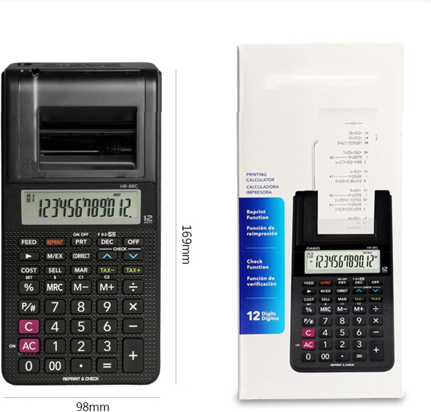 Casio HR-8RCE 12-Digit Mini Printing Calculator – Compact & Battery-Powered