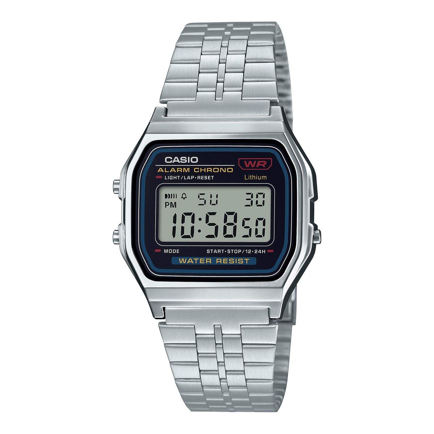Casio Unisex Watch Vintage Collection Digital, Black Dial Silver Stainless Steel Band, A159WA-N1DF