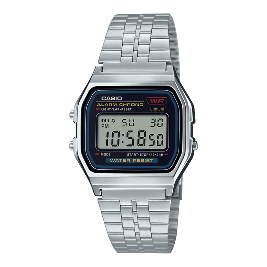Casio Unisex Watch Vintage Collection Digital, Black Dial Silver Stainless Steel Band, A159WA-N1DF