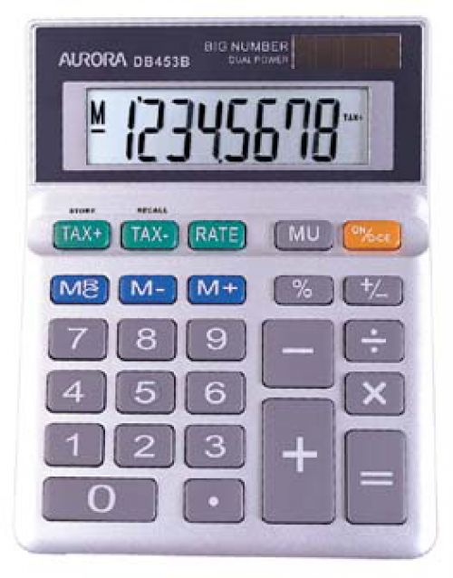 Aurora DB453B Semi-Desktop Calculator | 8-Digit Large Display