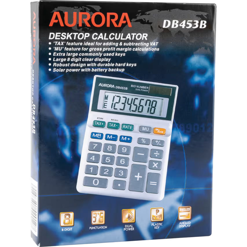 Aurora DB453B Semi-Desktop Calculator | 8-Digit Large Display