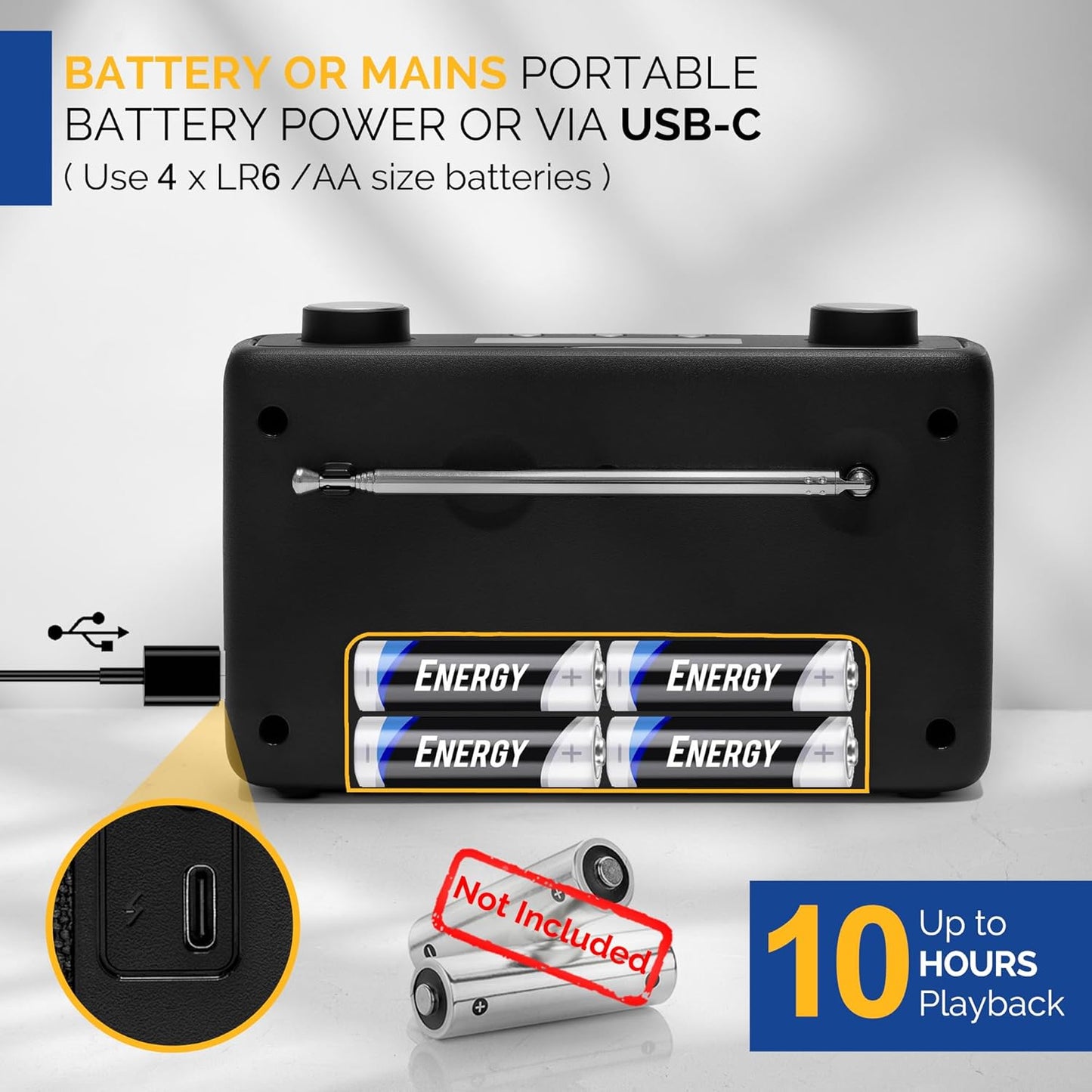 Roberts™ PLAY11 FM/DAB/DAB+ Digital Radio - Black