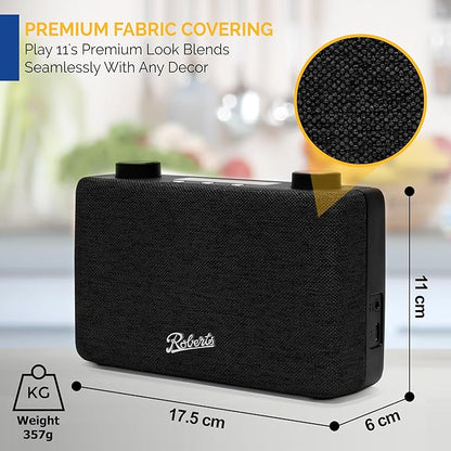 Roberts PLAY11 FM/DAB/DAB+ Digital Portable Radio, Black