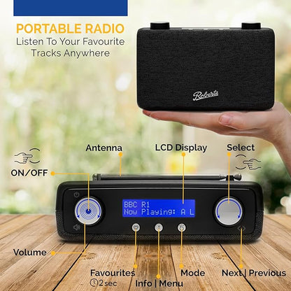 Roberts PLAY11 FM/DAB/DAB+ Digital Portable Radio, Black