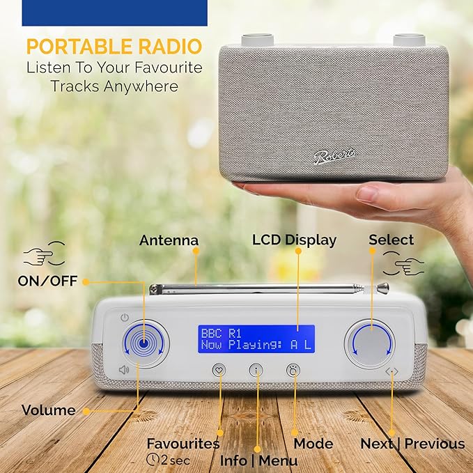 Roberts PLAY11 FM/DAB/DAB+ Digital Portable Radio, White