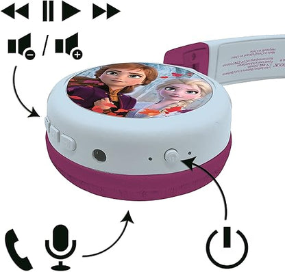 LEXIBOOK, Disney Frozen, 2-in-1 Bluetooth Headphones for Kids, stereo Wireless Wired, Kids safe for Boys Girls, Foldable, Adjustable, blue/purple, HPBT010FZ