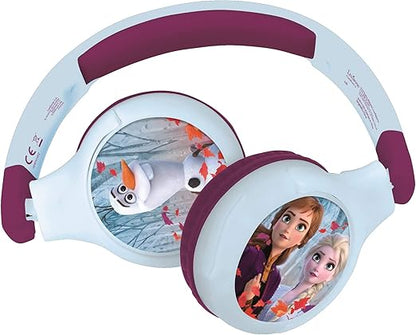LEXIBOOK, Disney Frozen, 2-in-1 Bluetooth Headphones for Kids, stereo Wireless Wired, Kids safe for Boys Girls, Foldable, Adjustable, blue/purple, HPBT010FZ