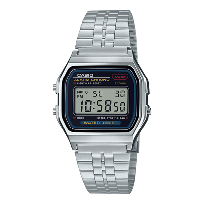 Casio Unisex Watch Vintage Collection Digital, Black Dial Silver Stainless Steel Band, A159WA-N1DF