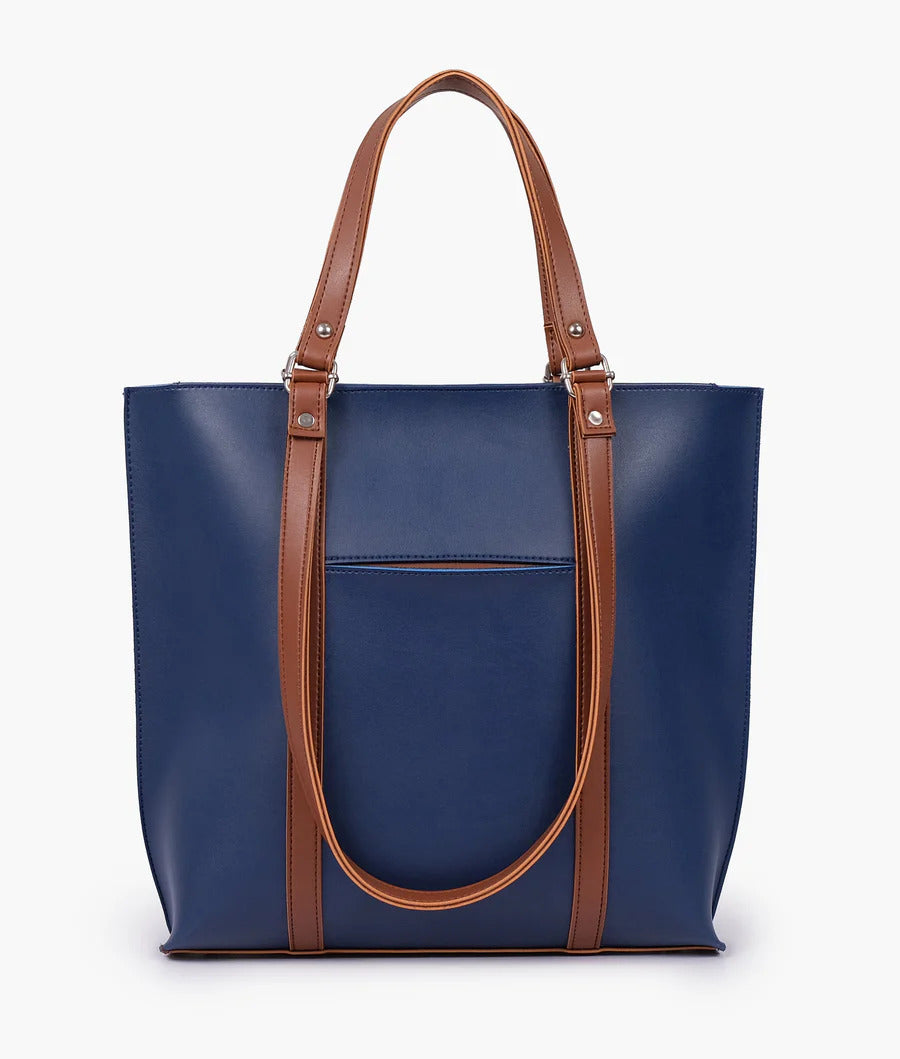 Zaqi Women's Navy Blue Two Tone Shoulder Tote Bag