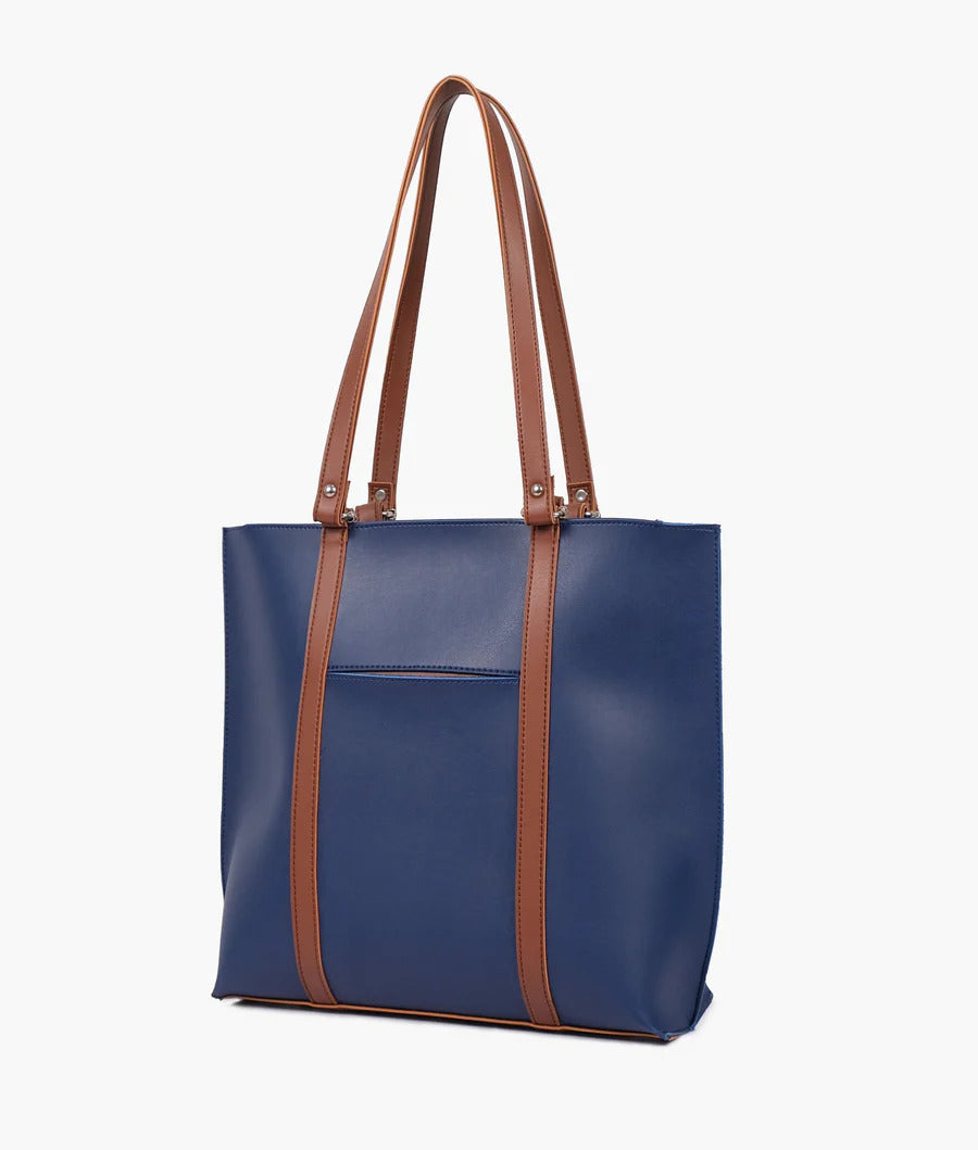 Zaqi Women's Navy Blue Two Tone Shoulder Tote Bag