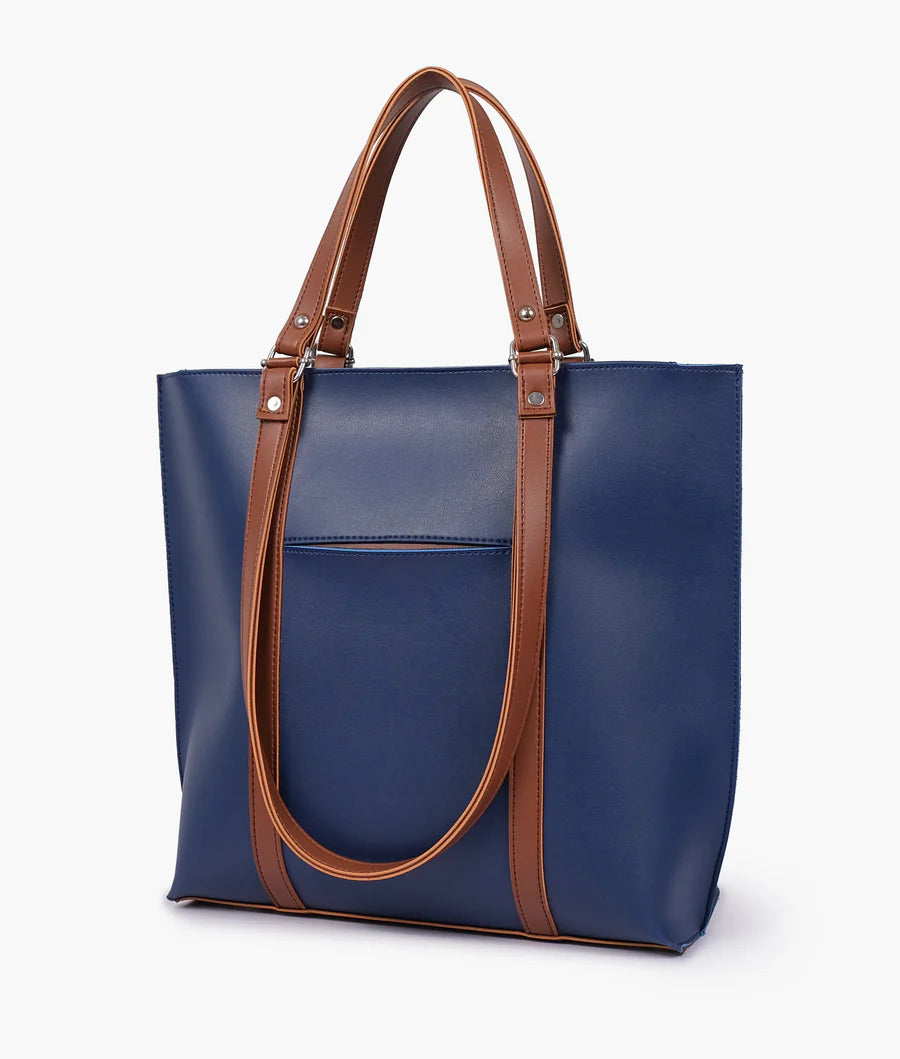 Zaqi Women's Navy Blue Two Tone Shoulder Tote Bag