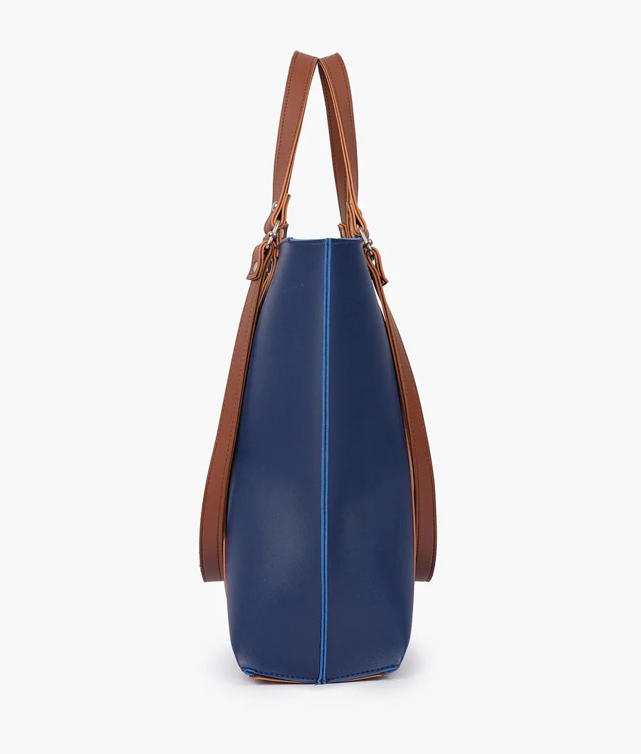 Zaqi Women's Navy Blue Two Tone Shoulder Tote Bag