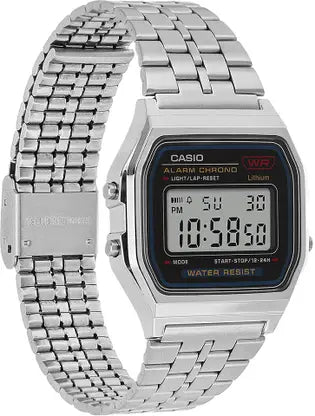 Casio™ Unisex Vintage Digital Watch – Black Dial, Silver Strap